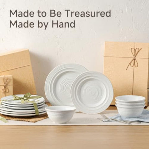 Artisan Handmade Rustic Stoneware 12 Piece Dinnerware Set, Service for 4
