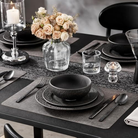 Obsidian Matte Marble 32 Piece Dinnerware Set (With Flatware)